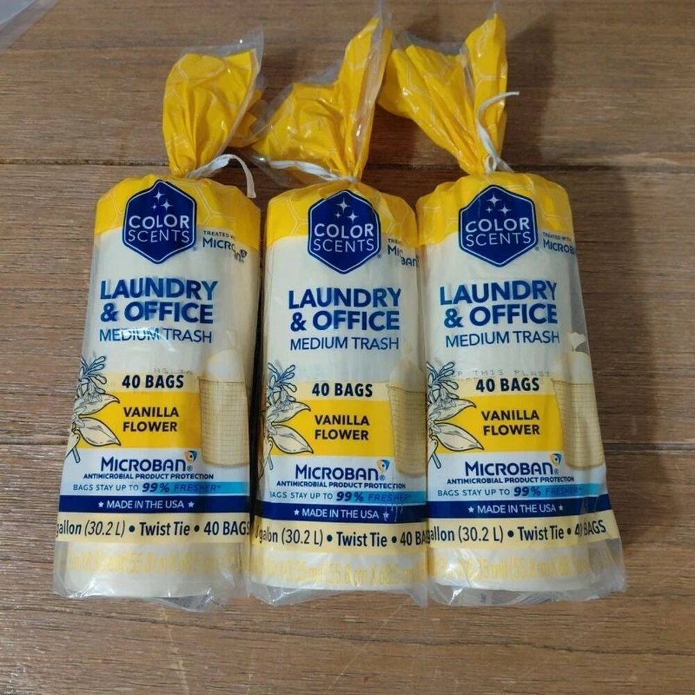 3-Pack Color Scents Medium Trash Bags Vanilla Flower 8 Gal (120 Total Bags)